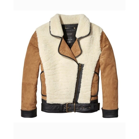 NWOT $795 Scotch & Soda Women's Shearling Suede Leather Jacket Size Medium